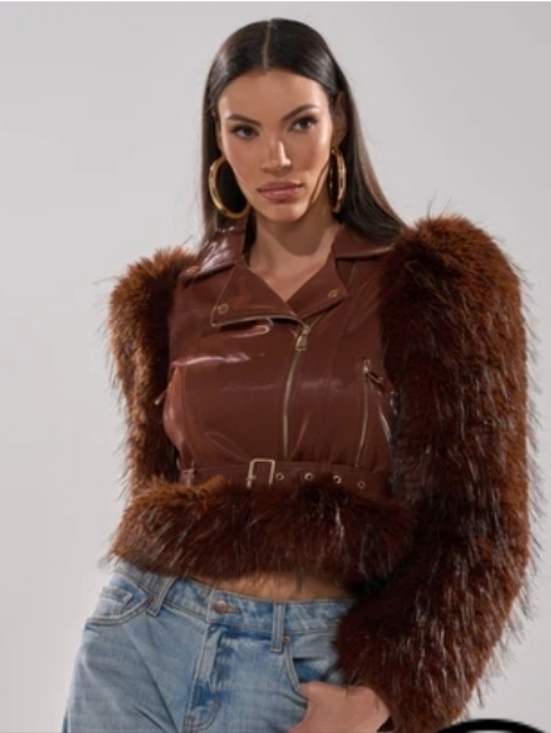 AKIRA Jackets & Blazers - SPEND IT ALL FUR TRIM MOTO - L